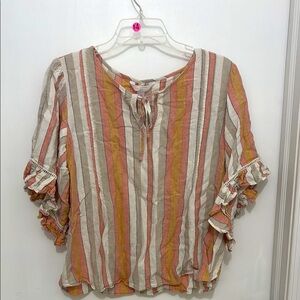 3/10 LC Lauren Conrad Orange and White Ruffled 3/4 Sleeve Blouse